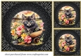 3 Floral wheel barrow kitty card fronts/toppers 3