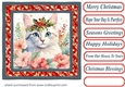 Christmas floral cat card front 3