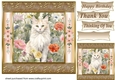 Gold framed floral cat card front 2