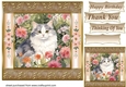 Gold framed floral cat card front 3