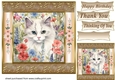 Gold framed floral cat card front 6