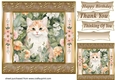 Gold framed floral cat card front 7