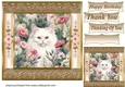 Gold framed floral cat card front 8