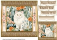 Gold framed floral cat card front 9