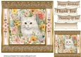 Gold framed floral cat card front 10