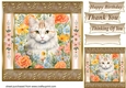 Gold framed floral cat card front 11