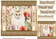 Gold framed floral cat card front 12