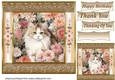 Gold framed floral cat card front 13