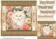 Gold framed floral cat card front 14