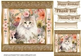 Gold framed floral cat card front 16