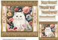 Gold framed floral cat card front 17
