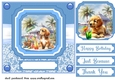 Pup with cocktail on beach card front 7