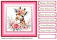 Pink floral giraffe card front 8