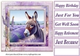 Donkey in a field of lavender card front 2