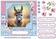 Pink and blue painted donkey card front 2