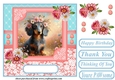 Pink and blue painted Dachshund card front 2