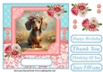 Pink and blue painted Dachshund card front 4