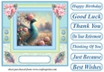 Blue and green painted peacock card front 2