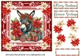 Poinsettia Christmas donkey card front 2