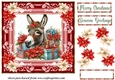 Poinsettia Christmas donkey card front 6