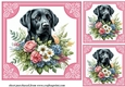 3 Black Labrador say it with flowers card front/toppers 2
