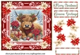 Poinsettia Christmas Highland cow card front 3
