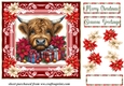 Poinsettia Christmas Highland cow card front 6