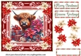 Poinsettia Christmas Highland cow card front 7