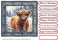 Blue check framed Christmas Highland cow card front 3