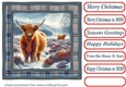 Blue check framed Christmas Highland cow card front 4