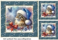 3 Christmas cat in blue hat card front/toppers 1