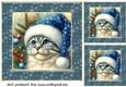3 Christmas cat in blue hat card front/toppers 4