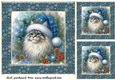3 Christmas cat in blue hat card front/toppers 5