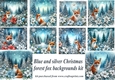 Blue and silver Christmas forest fox backgrounds kit