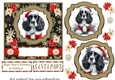 Black and white Springer Spaniel Santa card front