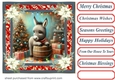 Holly and poinsettia framed Christmas donkey card front 2