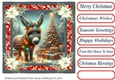 Holly and poinsettia framed Christmas donkey card front 4