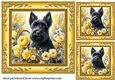 3 Yellow floral Scottish terrier card fronts/toppers 2