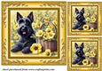 3 Yellow floral Scottish terrier card fronts/toppers 3