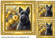 3 Yellow floral Scottish terrier card fronts/toppers 6