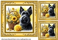 3 Yellow floral Scottish terrier card fronts/toppers 7