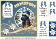 Blue and gold Christmas Scottish terrier card front 2