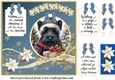 Blue and gold Christmas Scottish terrier card front 4
