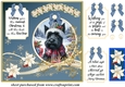 Blue and gold Christmas Scottish terrier card front 6