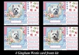 4 Floral gingham Westie card fronts kit