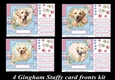 4 Floral gingham yellow Labrador card fronts kit