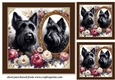 3 Framed floral Scottish terrier card front/toppers 1