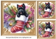 3 Christmas stocking Scottie card fronts/toppers 3