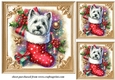 3 Christmas stocking Westie card fronts/toppers 2
