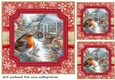 3 Red Christmas garden robin card front/toppers 2